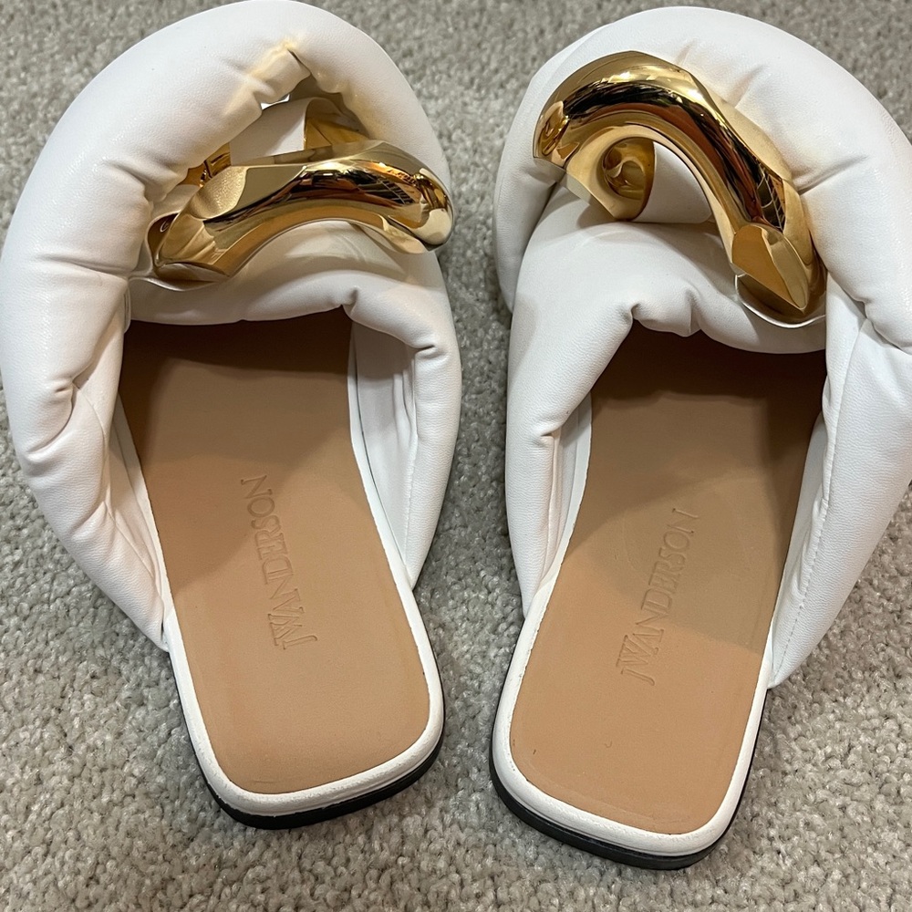 JW Anderson White Mules with Gold Accents